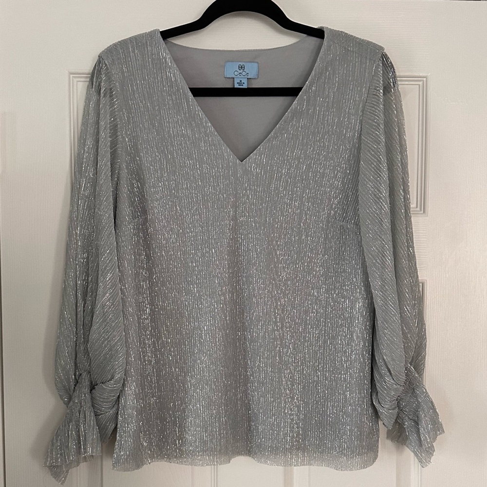 Cece Metallic Balloon Sleeve Blouse Size Medium